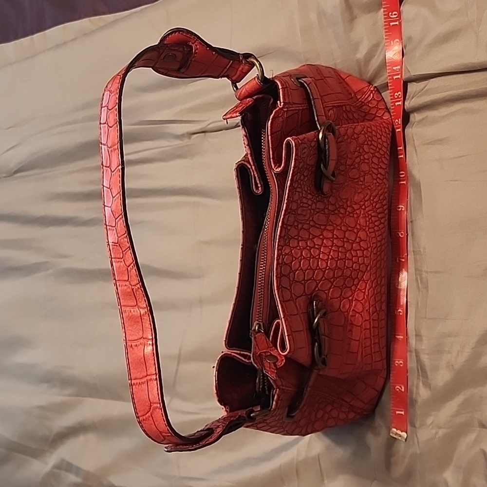 Jessica Simpson red crocodile print purse